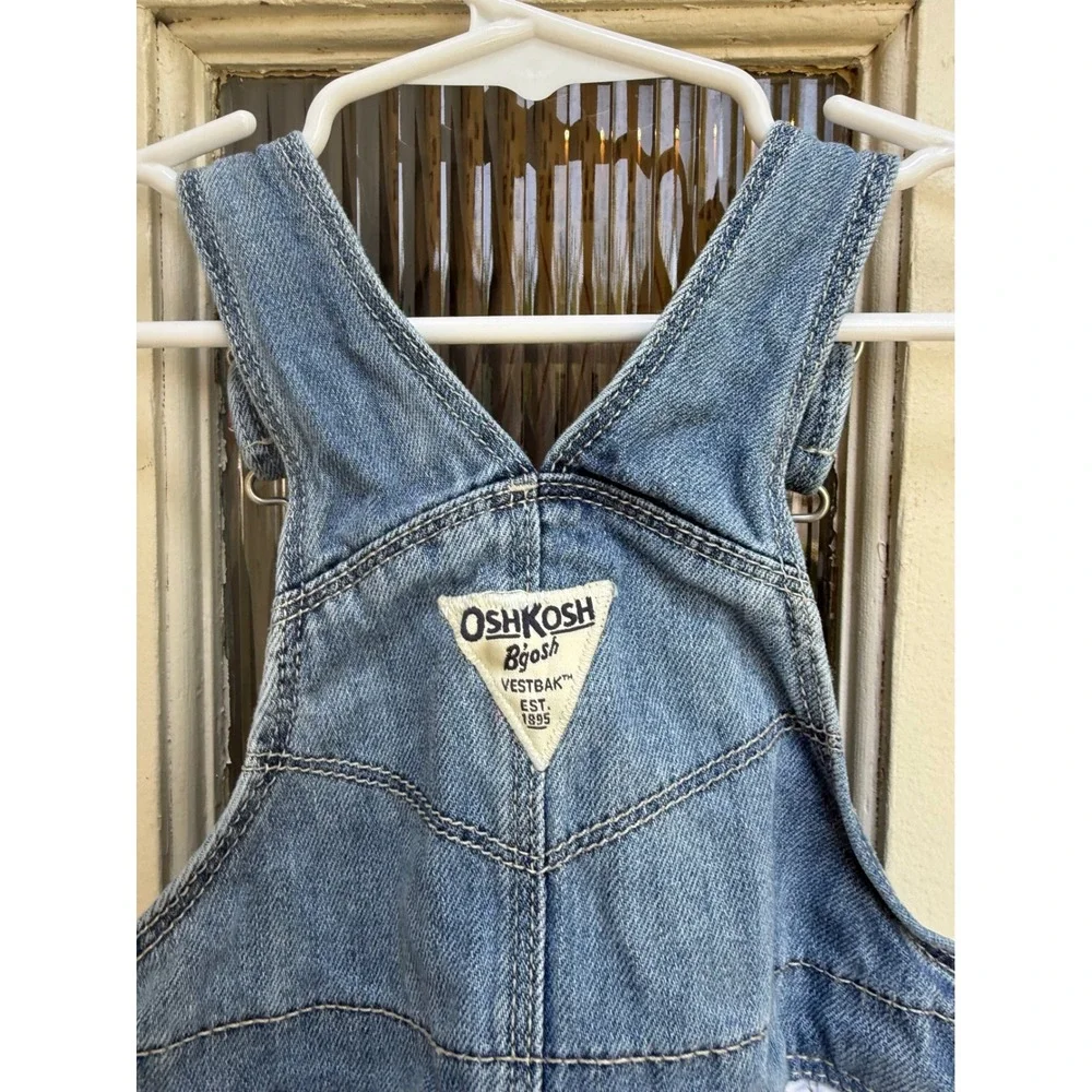 OshKosh B'gosh Baby Denim Eyelet Lace Overall Jumper Dress Blue White Size 18M